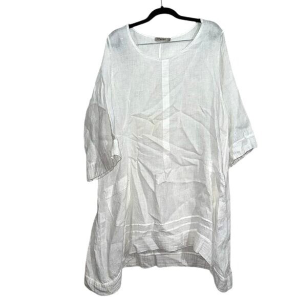Lungo Larno 1X White Linen Tunic Top Made In Italy Lightweight & Relaxed Fit - Picture 1 of 10